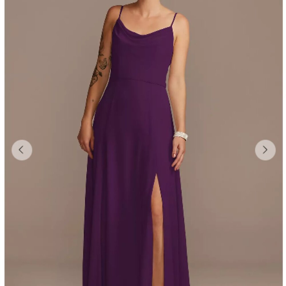 David's Bridal Cowl Neck Chiffon Dress Sz 22 Plum
